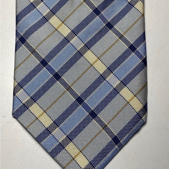 Faconnable Silk Textured Tie Blue Silver Geometric 59L Neck Luxury - Picture 2 of 7